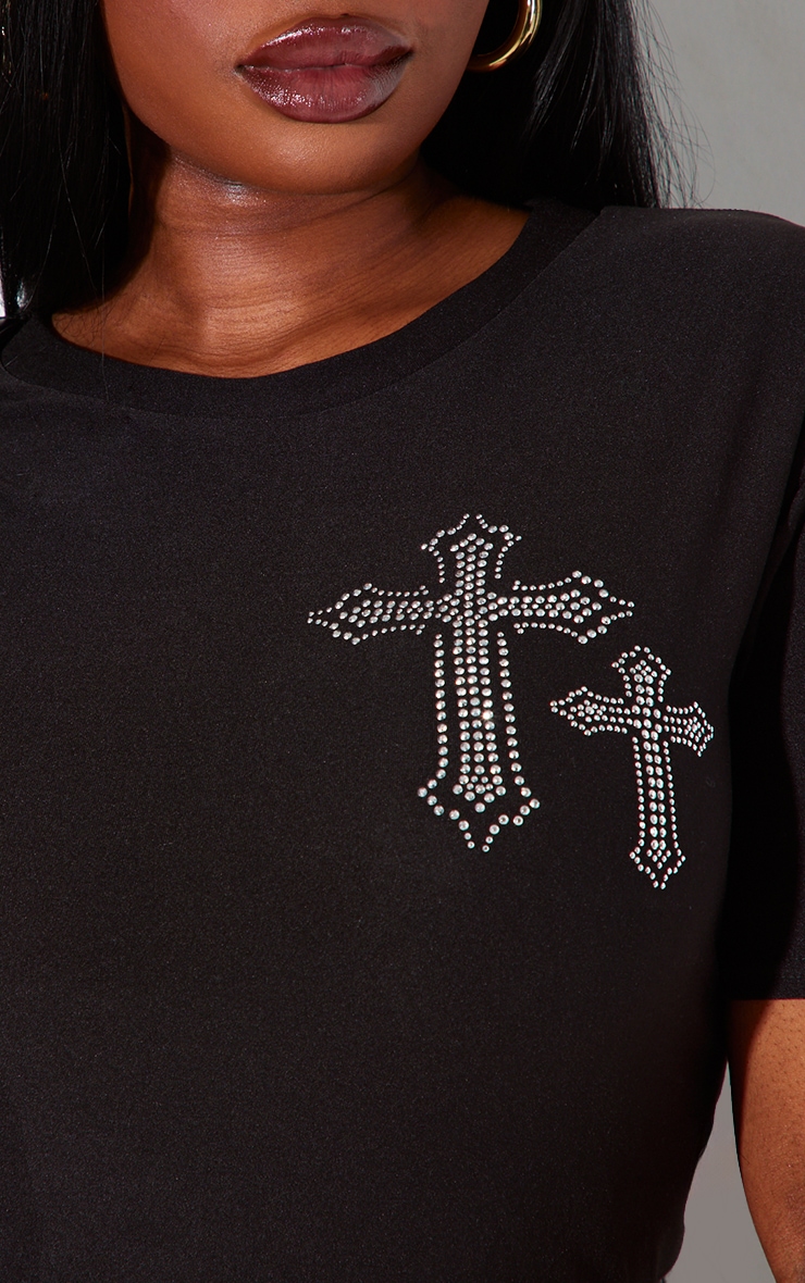 Plus Black Diamante Cross Cropped T-shirt image 4