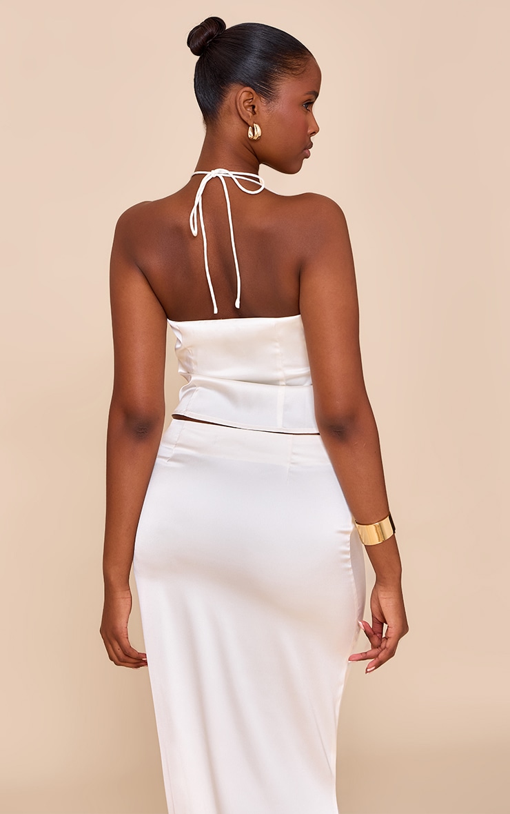 Cream Satin Halterneck Crop Top image 2