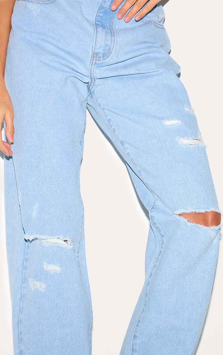 Light Blue Wash Distressed Style Boyfriend Jeans image 4