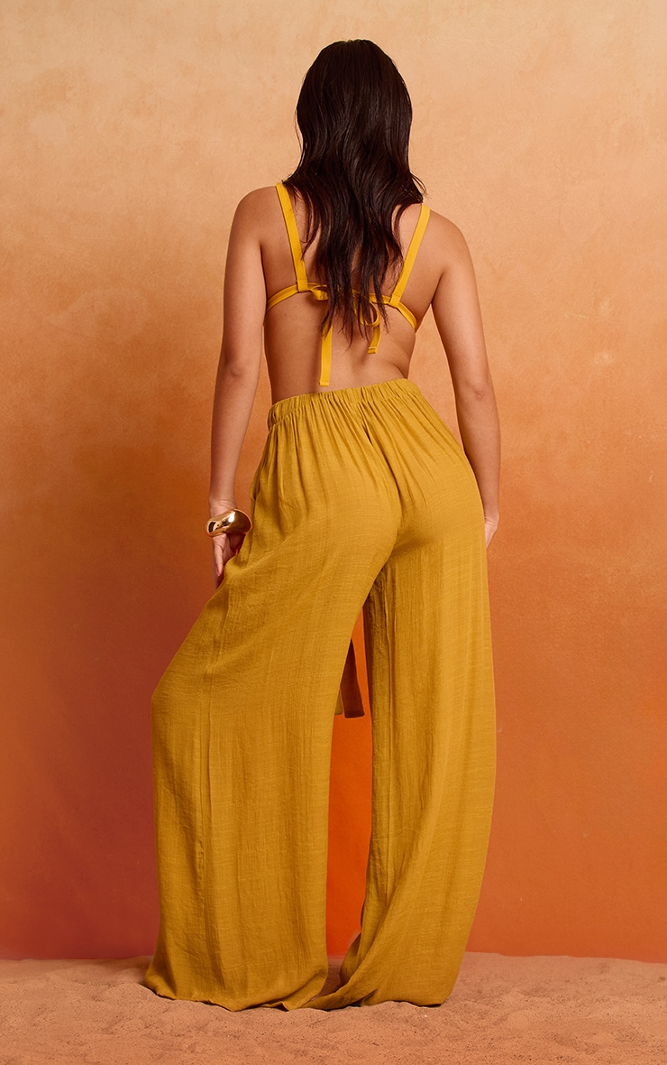 Mustard Linen Look Palazzo Beach Pants image 3