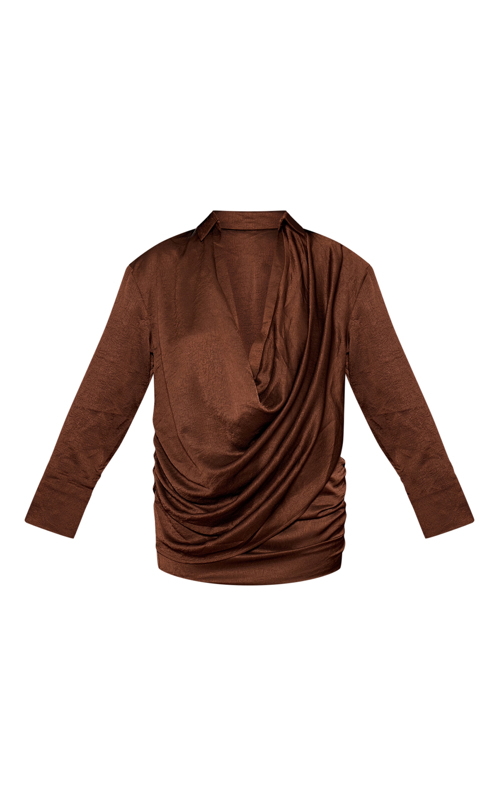 Chocolate Textured Satin Plunge Shirt image 5