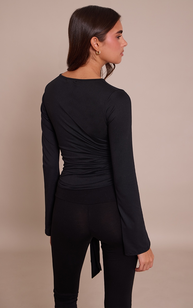 Black Soft Jersey Flared Long Sleeve Top  image 2