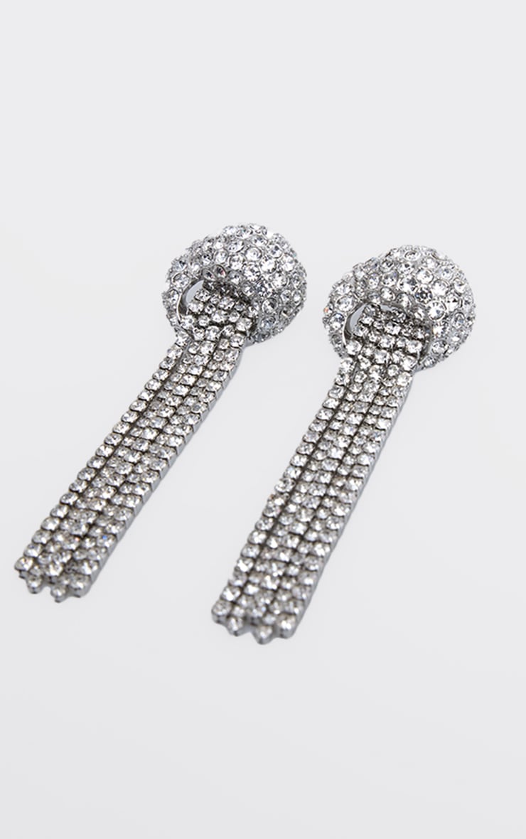 Silver Diamante Chunky Shell Tassel Statement Earrings image 3