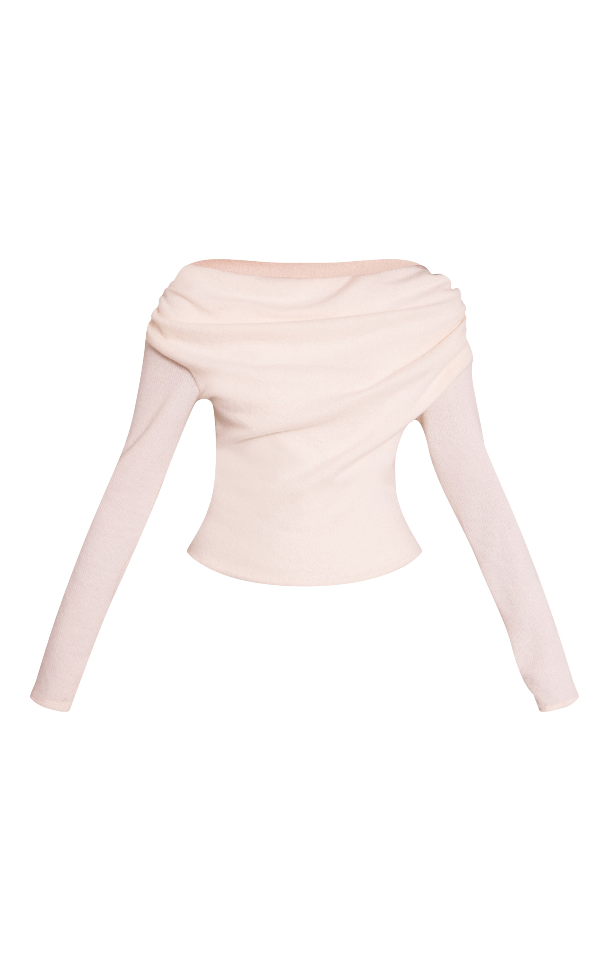 Cream Brushed Slouchy Ruched Long Sleeve Top image 5