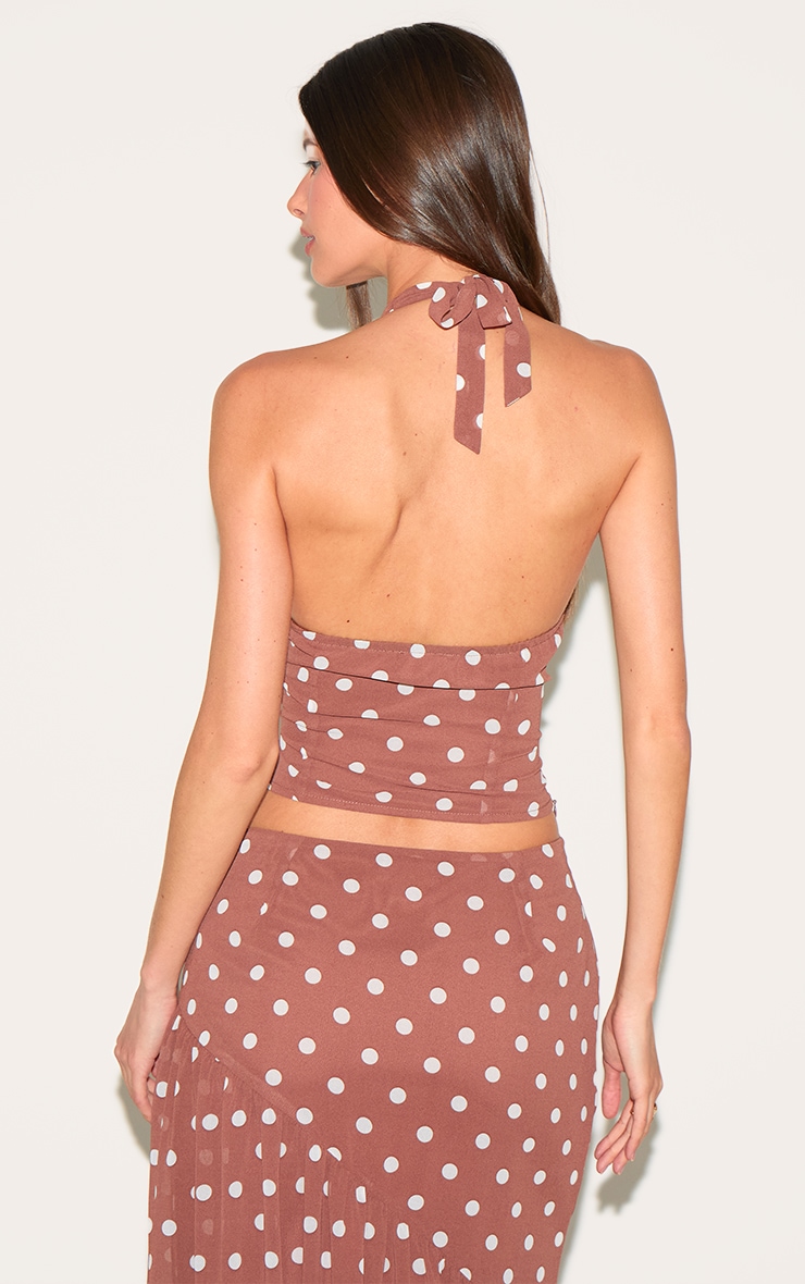 Chocolate Polka Dot Halterneck Chiffon Top image 2