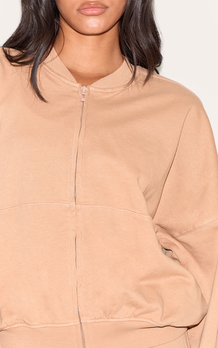 Sweat style bomber gris pierre délavé à zip et coutures surjetées image 4