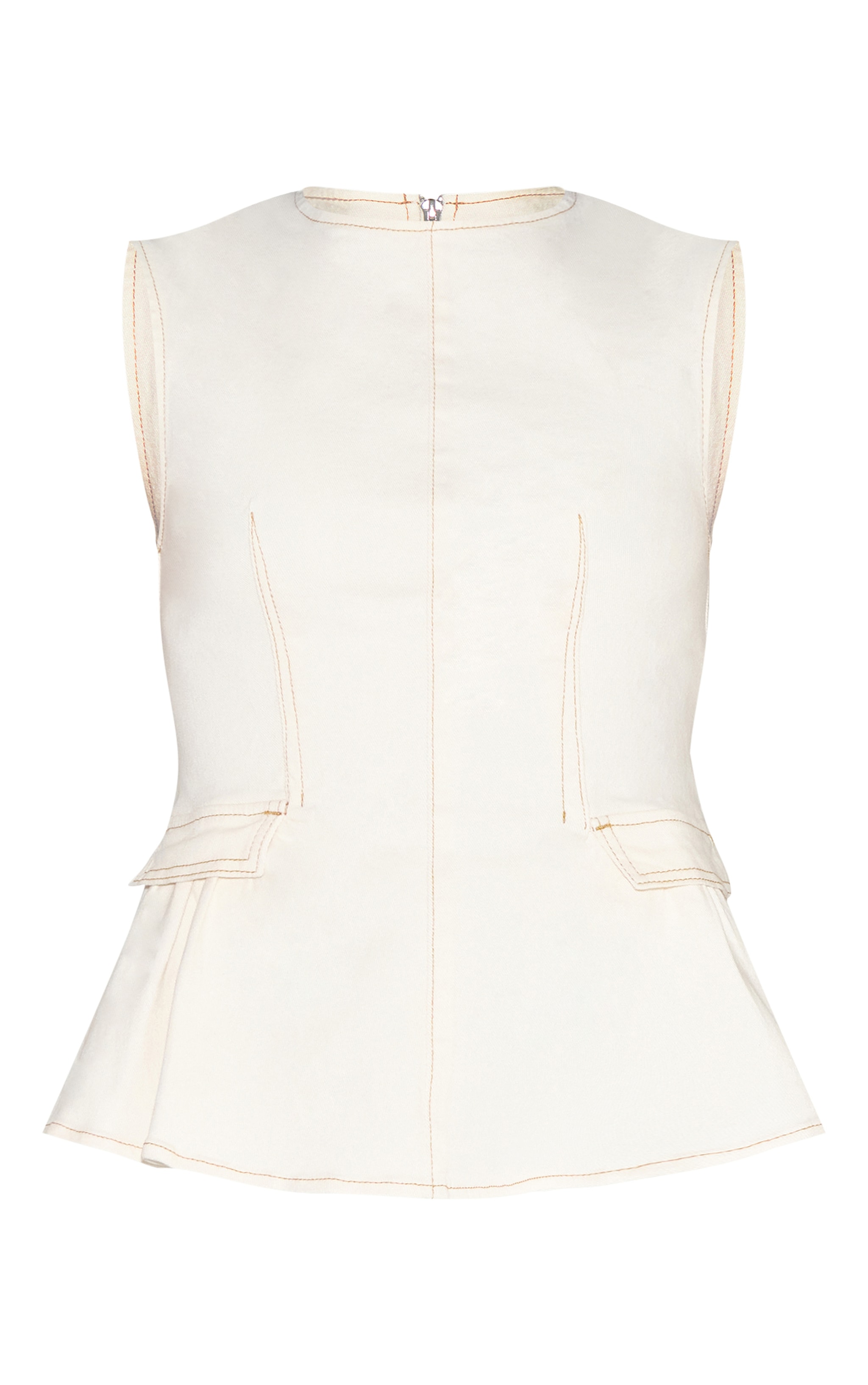 Butter Yellow Cinch Waist Sleeveless Peplum Denim Top image 5
