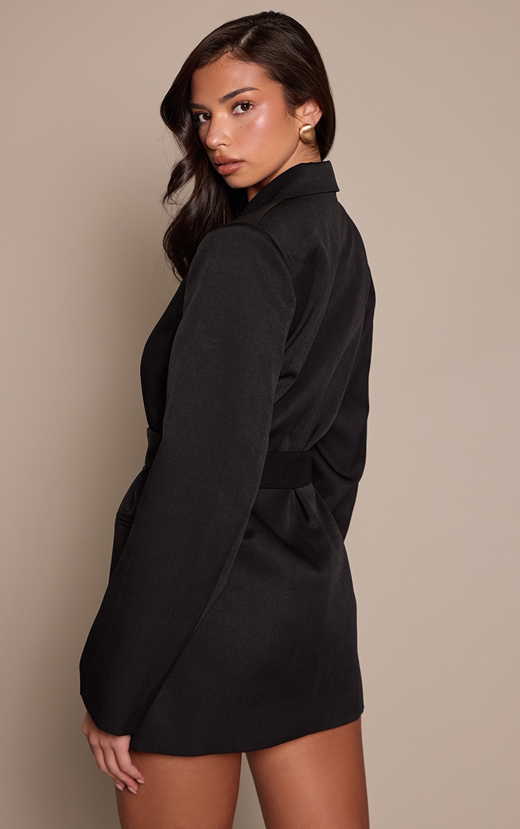 Black Tailored Wrap Belt Detail Blazer Dress image 2