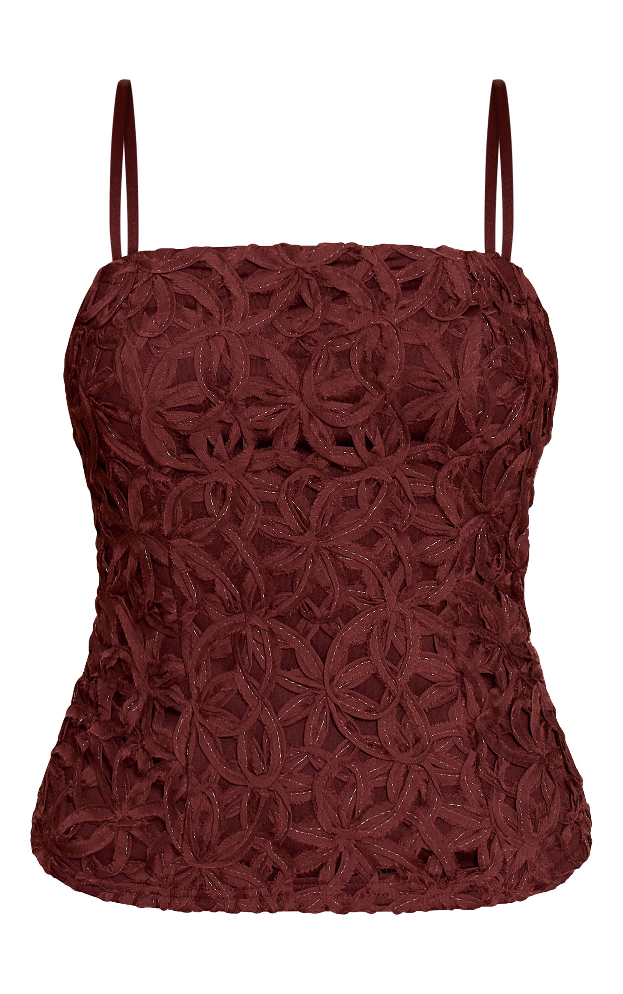 Chocolate Textured Floral Strappy Top image 5