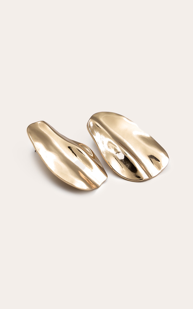 Gold Oversized Wave Abstract Statement Earrings image 2