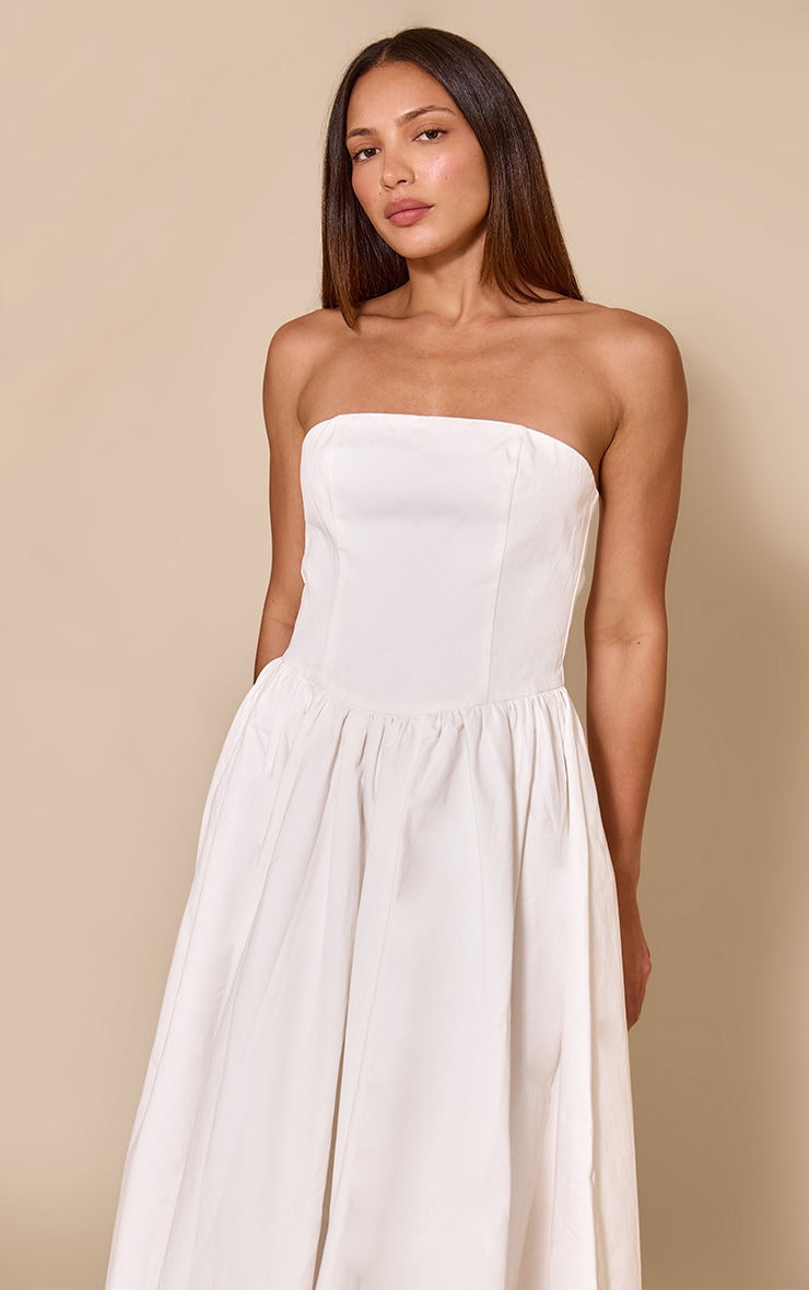 Tall Robe bustier mi-longue patineuse tissée blanche froncée image 4