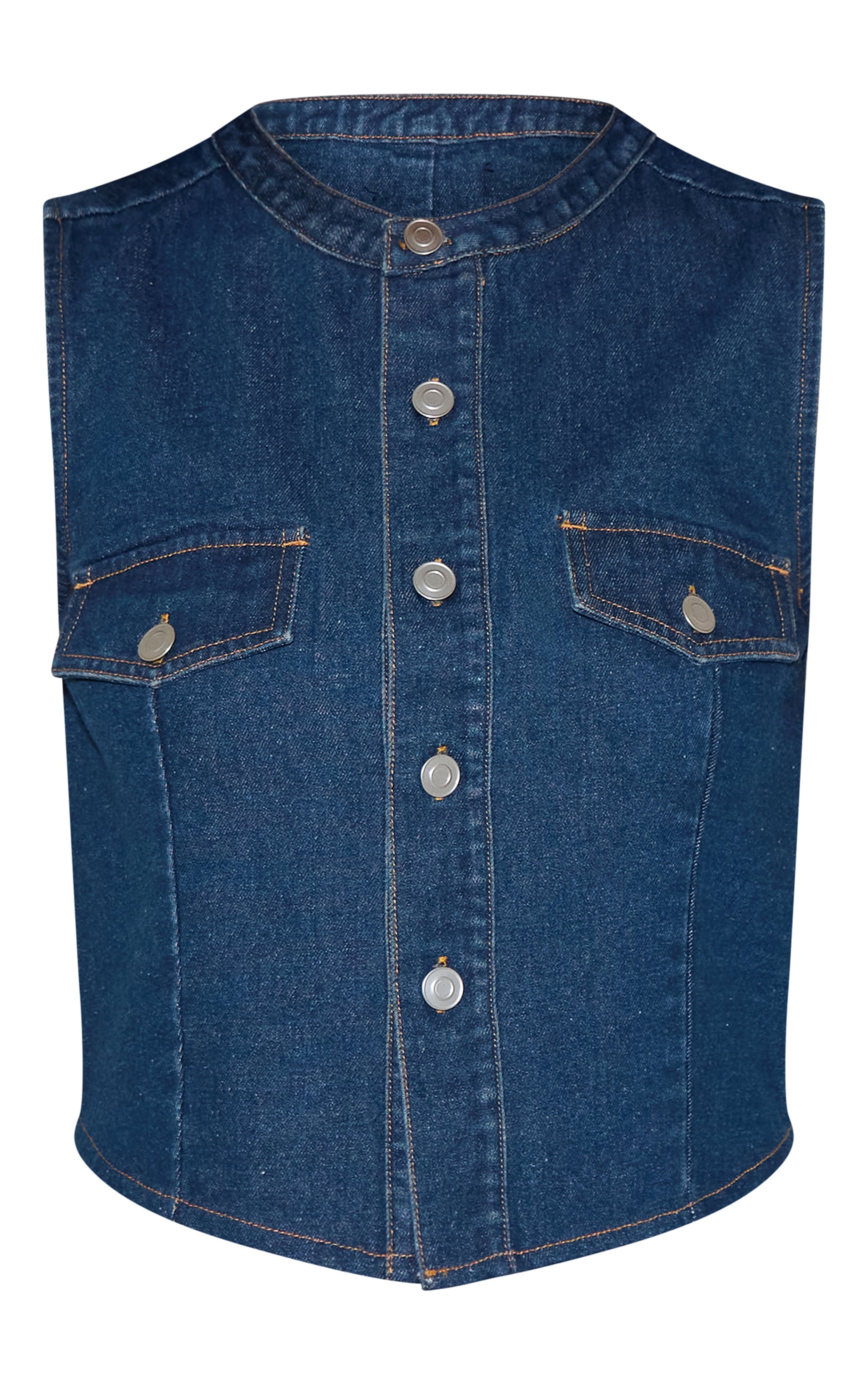 Indigo Round Neck Cinch Waist Denim Vest image 5