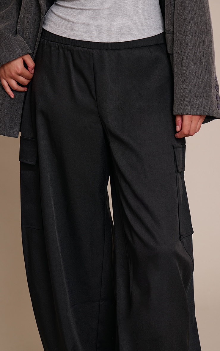 Black Woven Wide Leg Cargos image 4