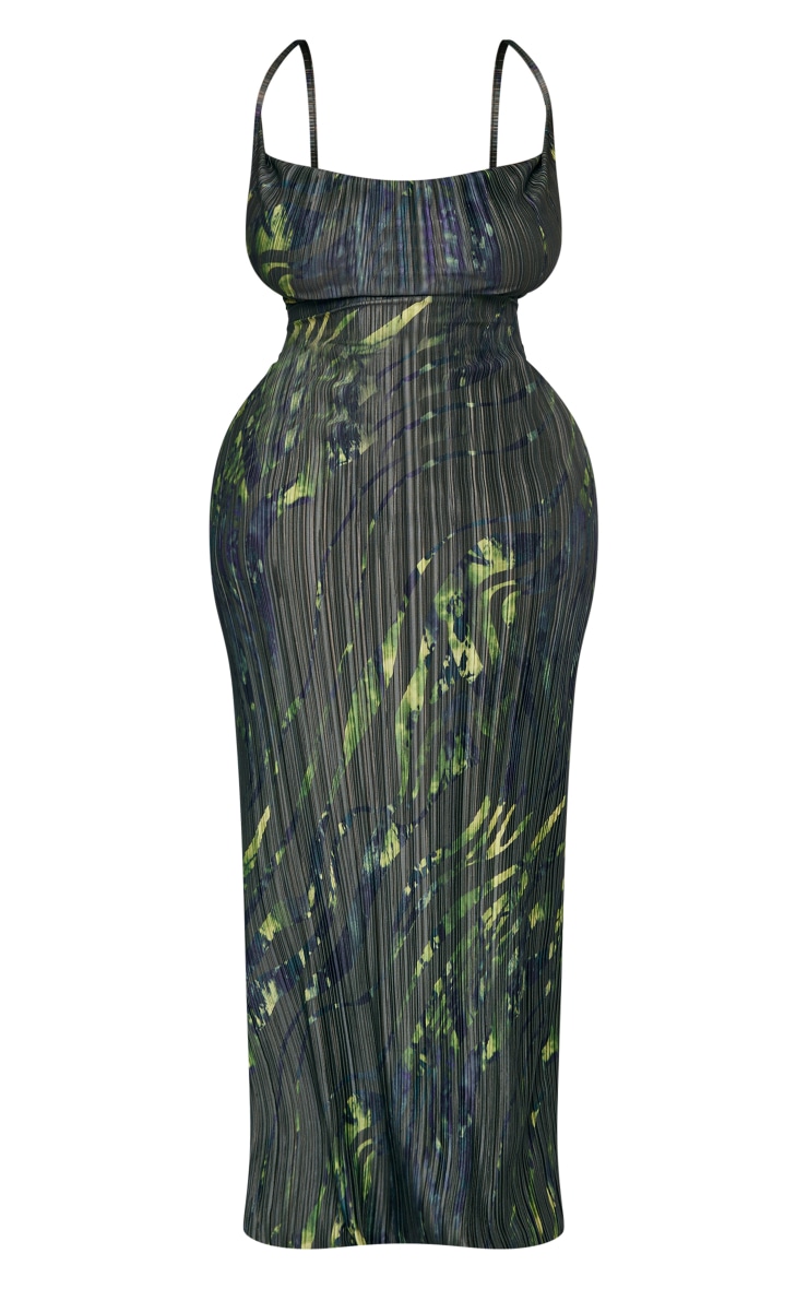 Plus Khaki Zebra Printed Plisse Cowl Neck Maxi Dress image 5