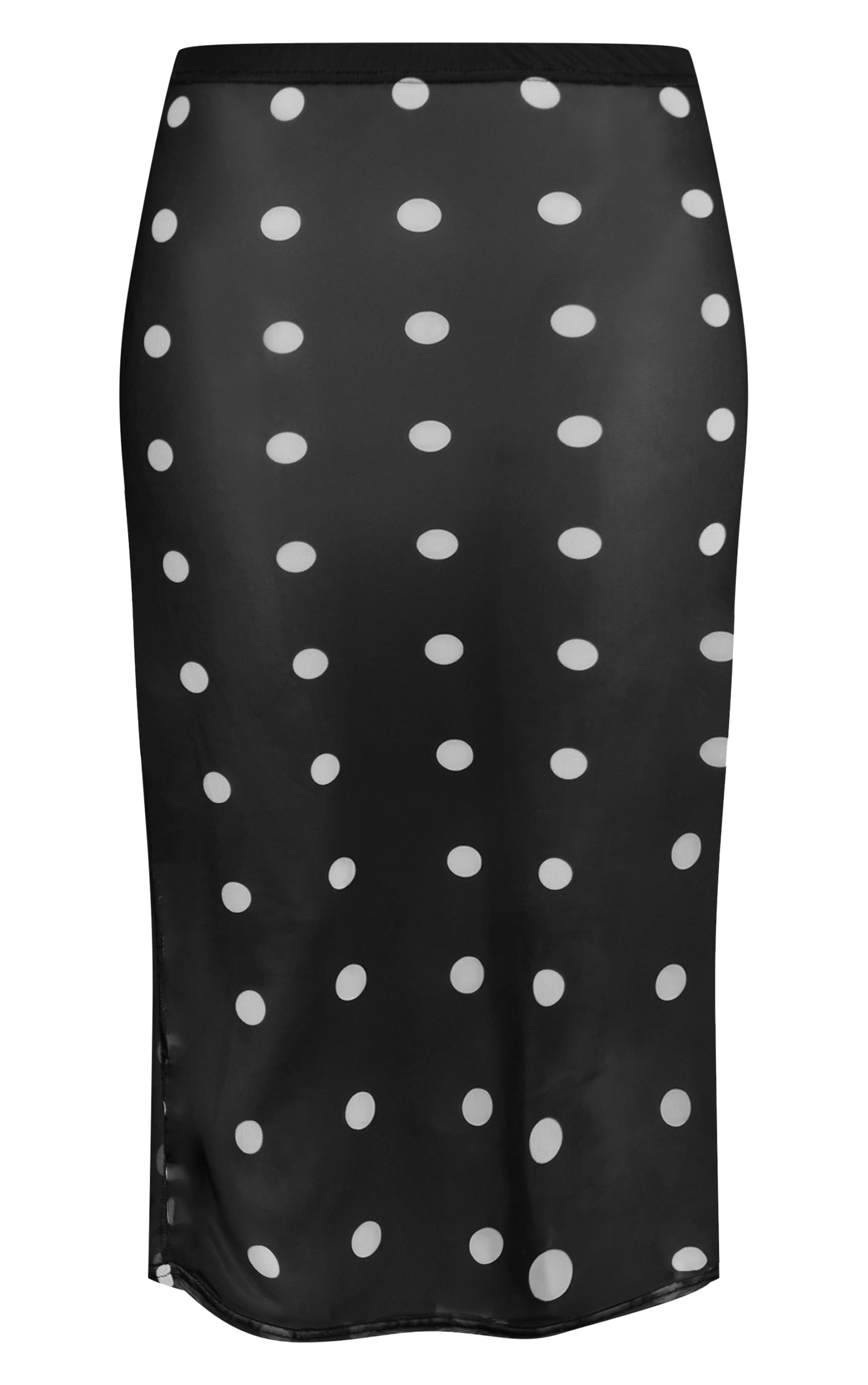 Jupe mi-longue en mesh noir à pois image 5