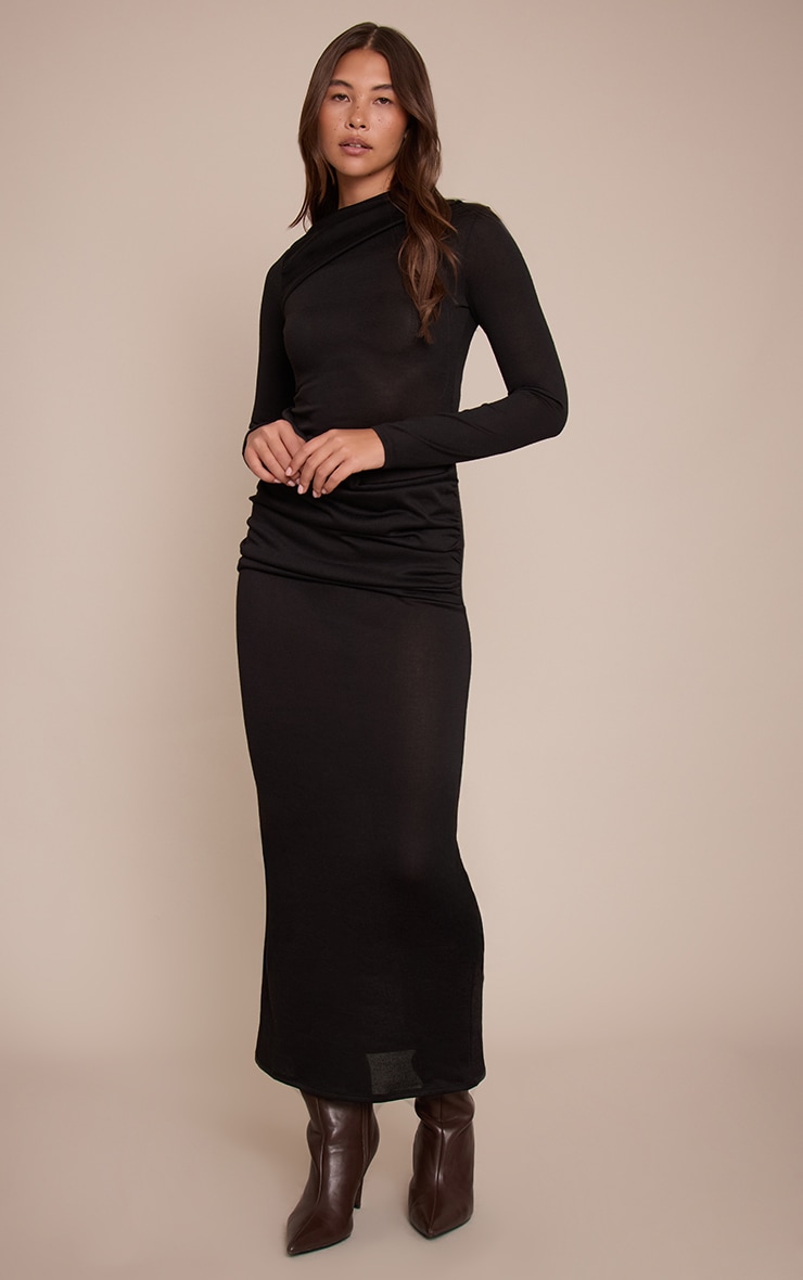 Black Wrap Details Long Sleeve Maxi Dress image 1