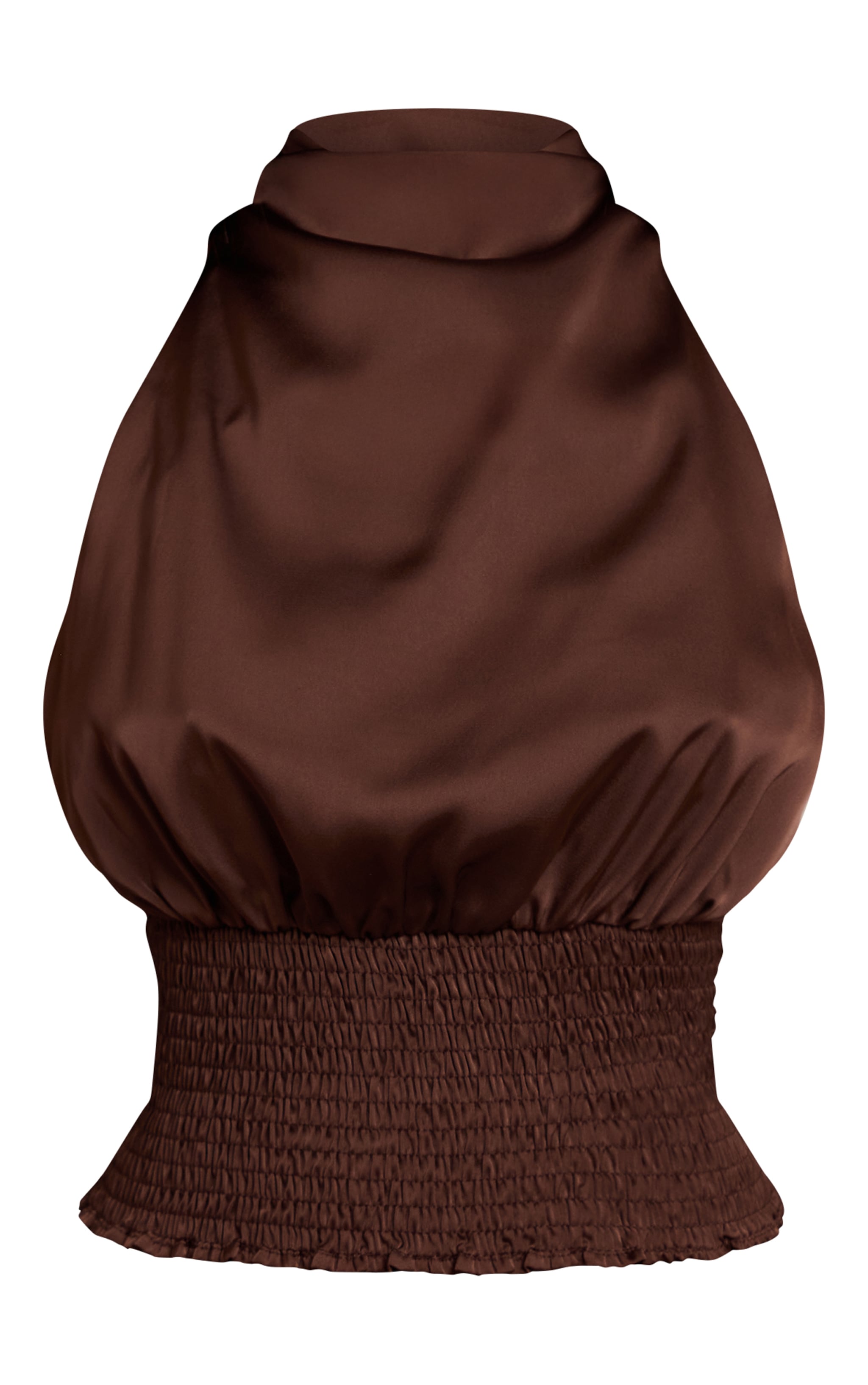 Petite Chocolate Ruched Waist Drape Neck Top image 5