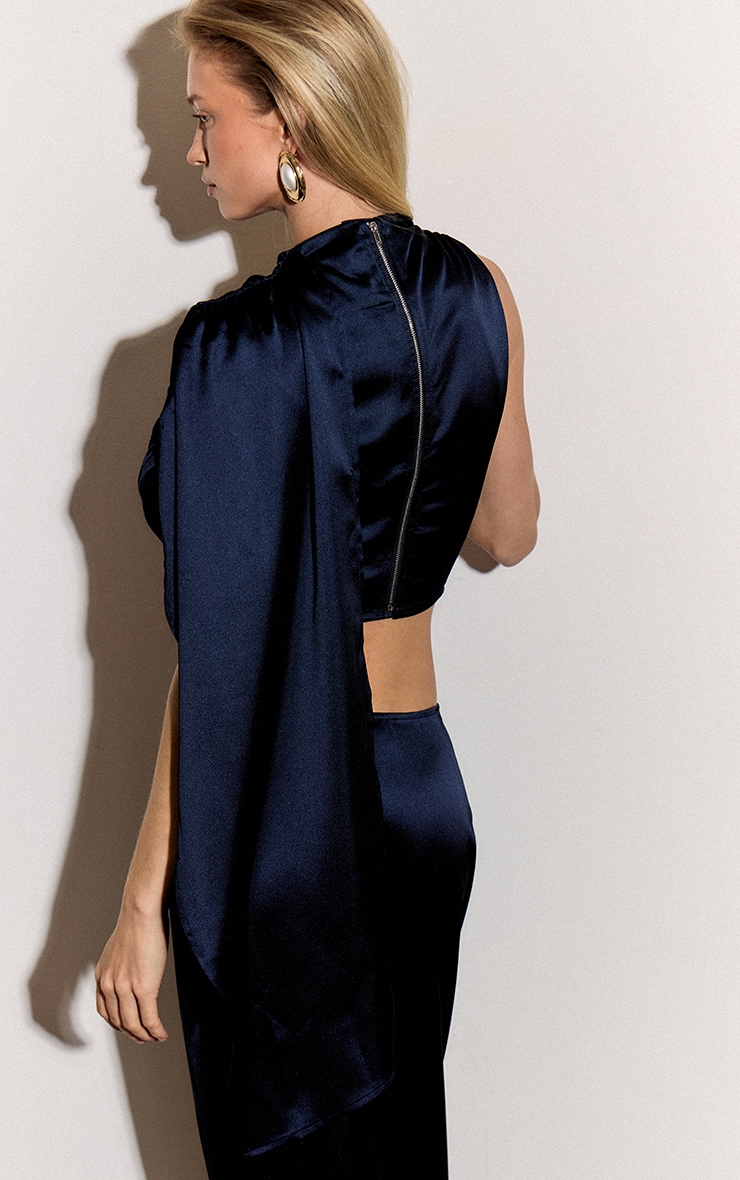 Navy Satin Drape Top image 2