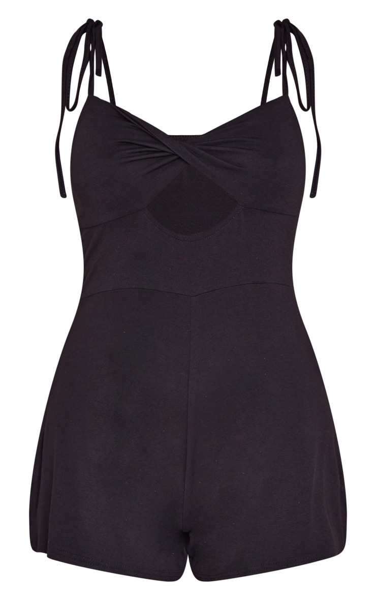 Black Jersey Keyhole Cut Out Tie Strap Romper image 5