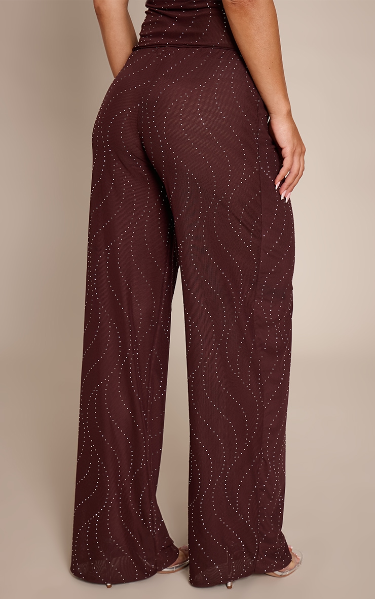 Pantalon large en mesh marron foncé à paillettes image 3