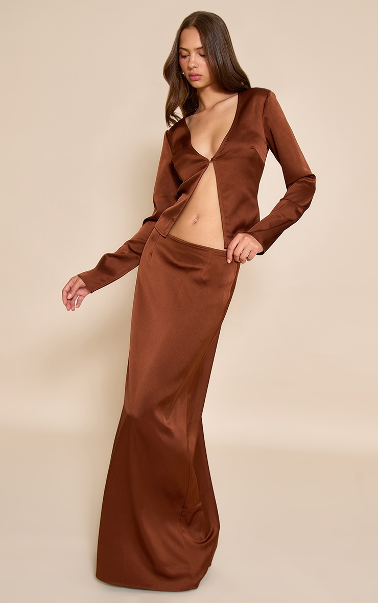 Chocolate Satin Low Rise Floaty Maxi Skirt image 3