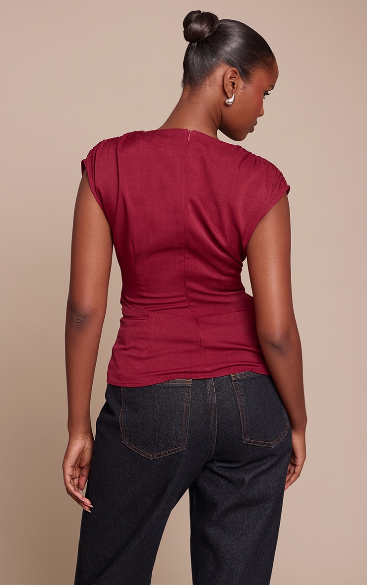 Burgundy Satin Ruched Side Top  image 2