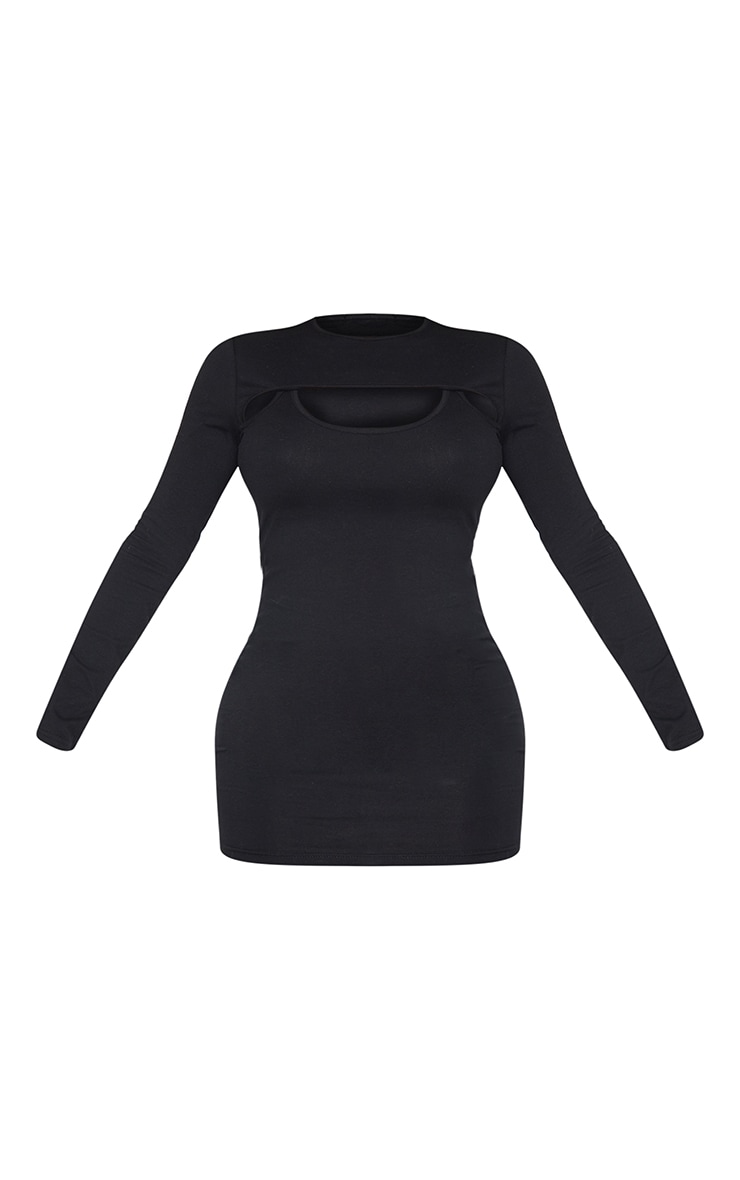 Shape Black Cotton Long Sleeve Cut Out Bodycon Dress image 5