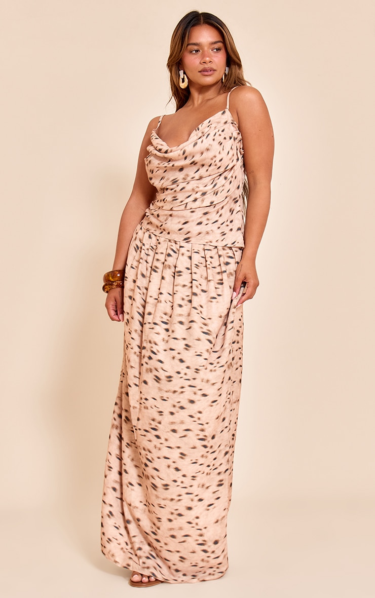 Shape Beige Animal Print Pleated Maxi Skirt image 1