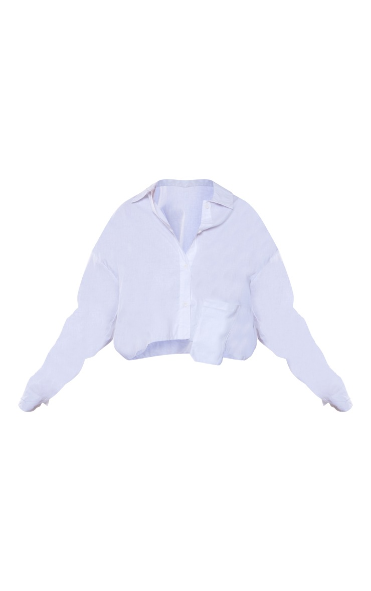  Plus White Pocket Detail Cropped Shirt image 5