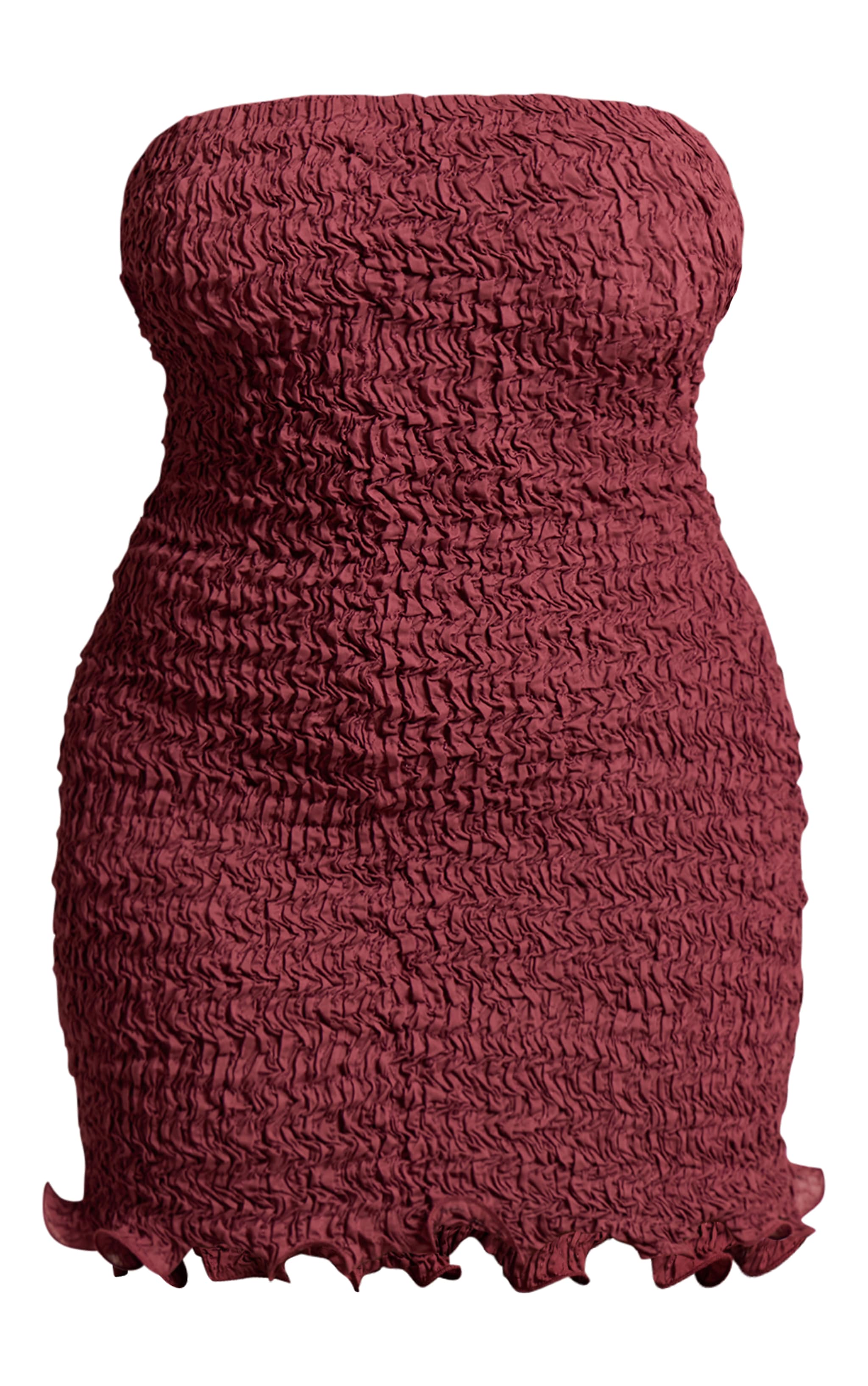 Plus Dark Red Crinkle Textured Jersey Bandeau Bodycon Dress image 5
