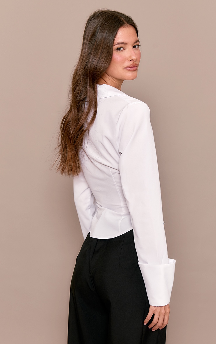 White Fitted Woven Deep Cuff Shirt image 2