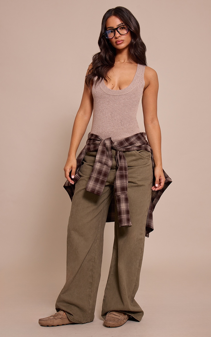 Petite Taupe Ribbed Knitted Vest Top image 3