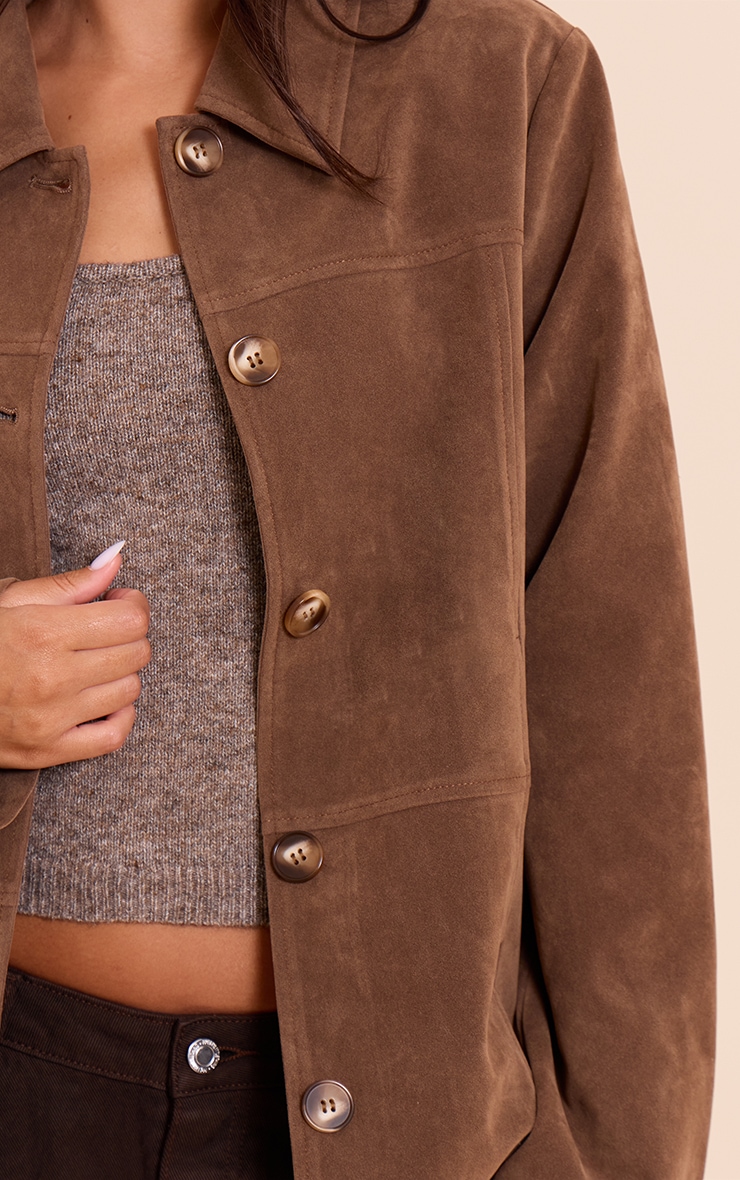 Mocha Suede Button Detail Jacket image 4