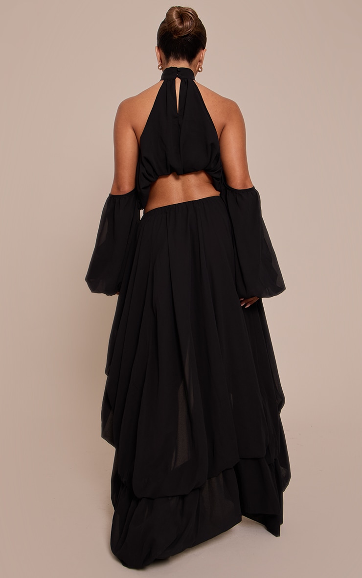 Shape Black Chiffon High Tiered Maxi Skirt image 3
