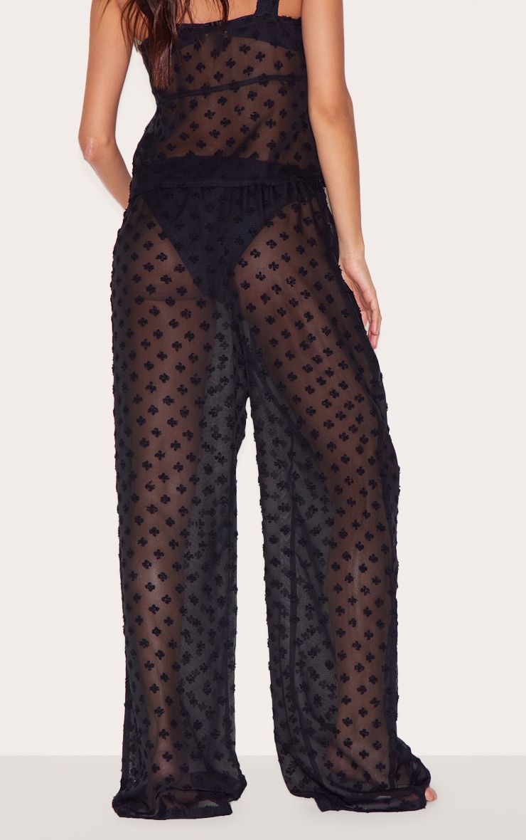 Black Wide Leg Textured Beach Pants image 3