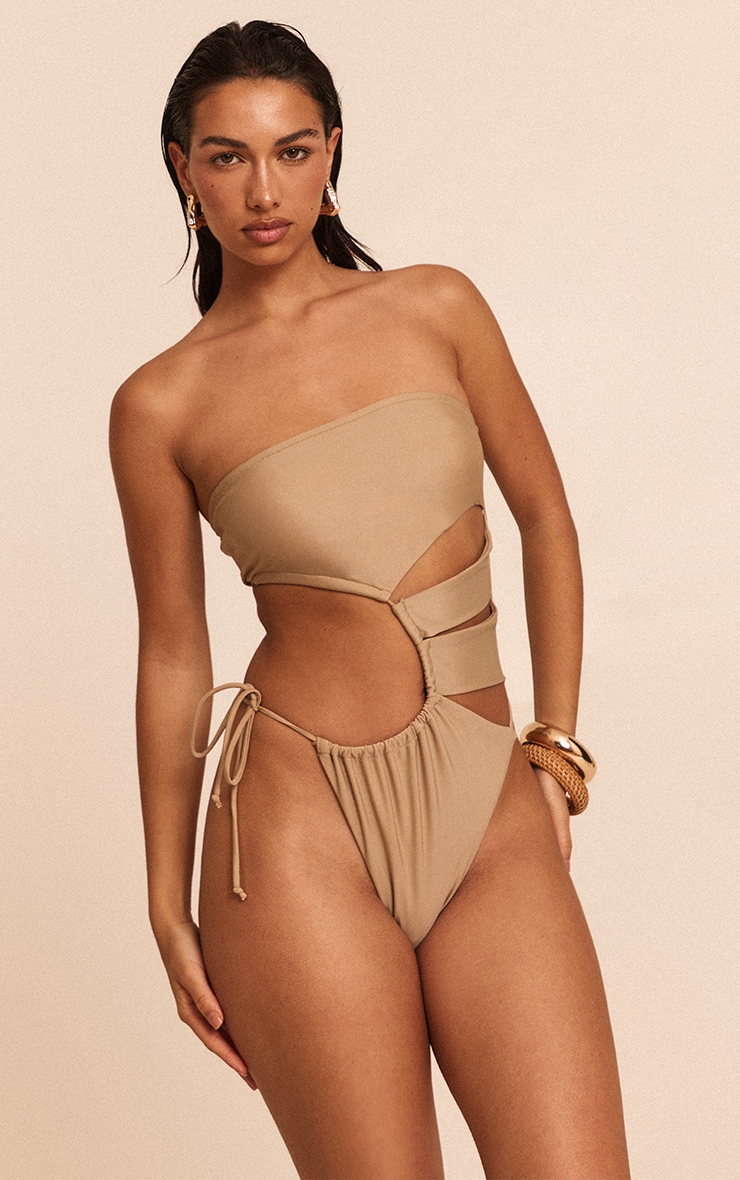 Stone Bandeau Cut Out Tie Swimsuit image 3