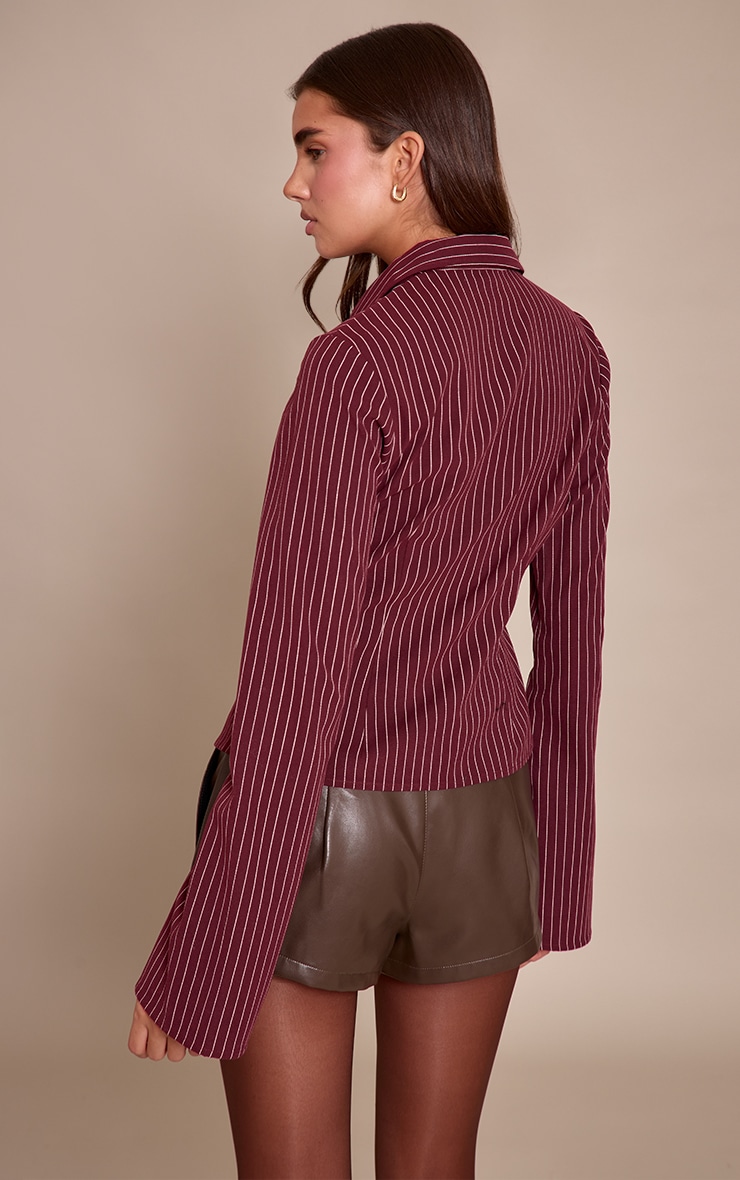 Plum Stripe Seam Detail Fitted Shirt image 2