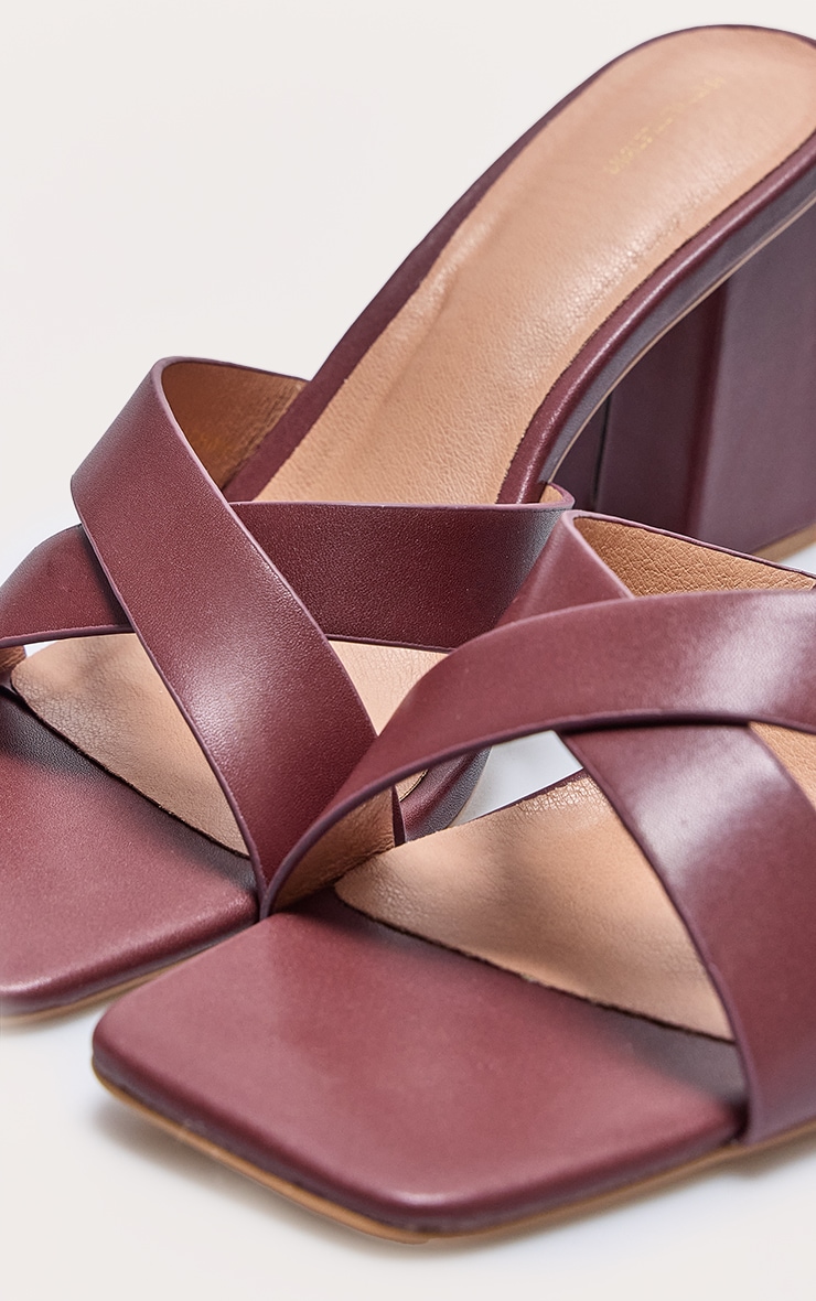 Mules en PU bordeaux à talon carré et brides croisées image 4
