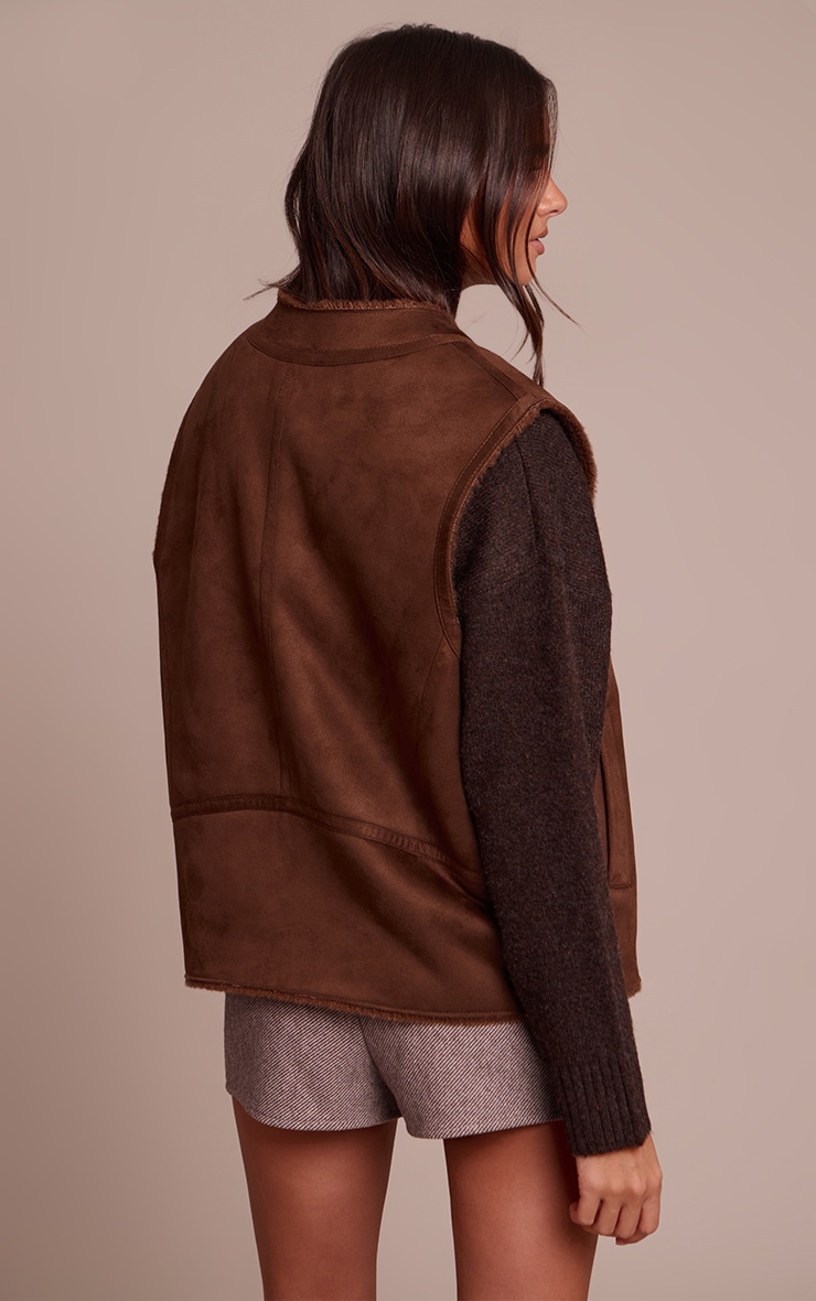 Chocolate Borg Lining Faux Suede Vest image 2