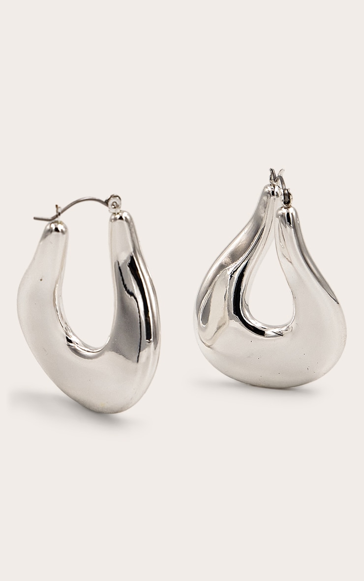 Silver Thick Abstract Twist Hoop Earrings image 2