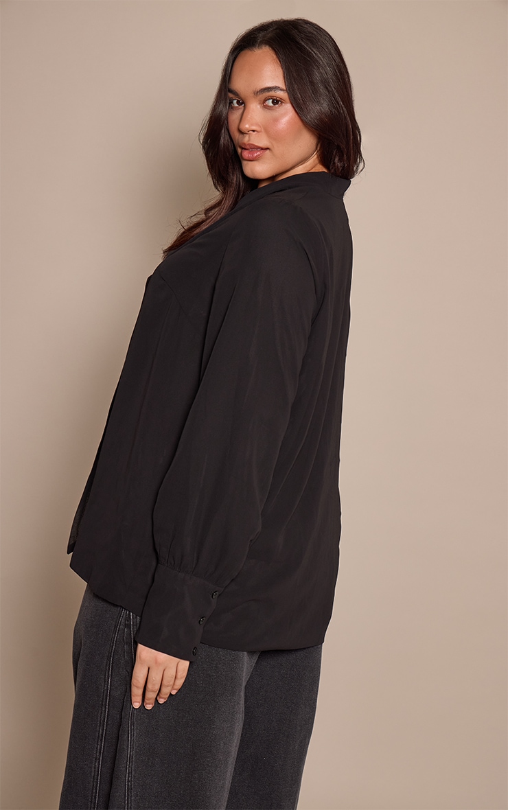 Plus Black Chiffon Plunge Scarf Detail Shirt image 2