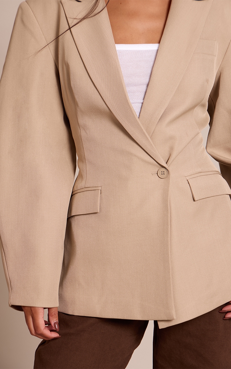 Camel Asymmetric Detail Cocoon Sleeve Blazer image 4