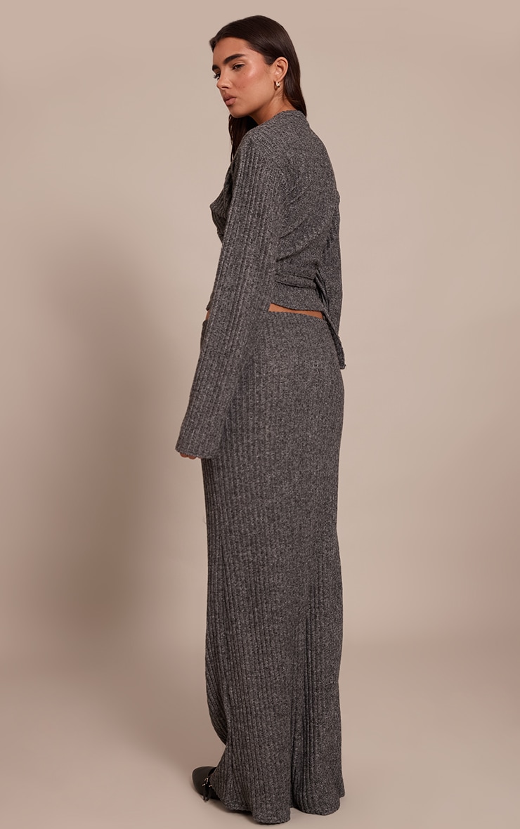 Charcoal Brushed Elasticated Waist Maxi Skirt image 3