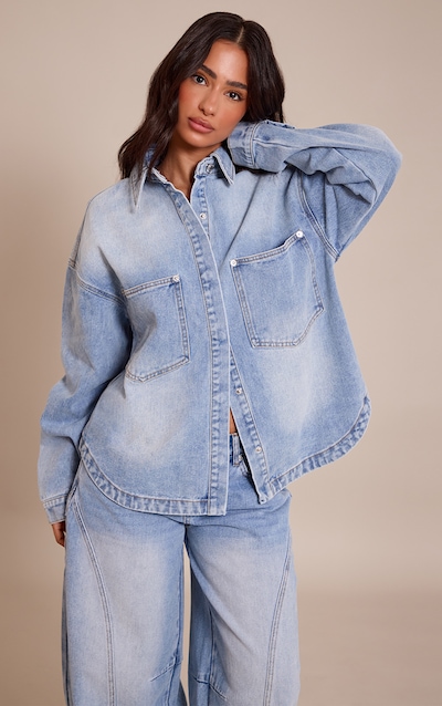 Petite Mid Blue Oversized Denim Shirt