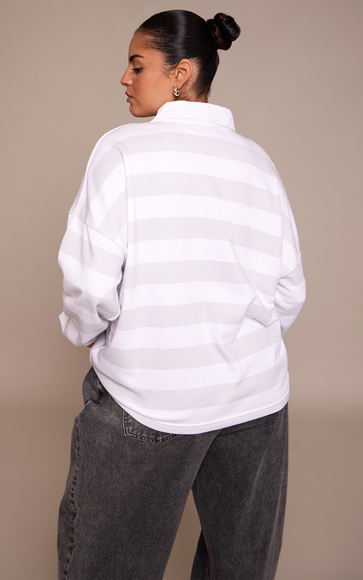 Plus Grey and White Sports Club Stripe Polo T-shirt image 2