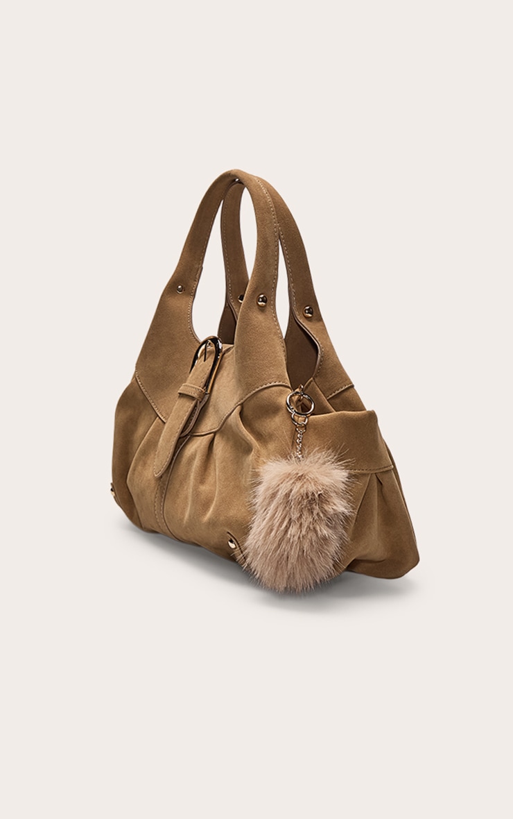 Camel Faux Suede Faux Fur Trim Handbag image 3