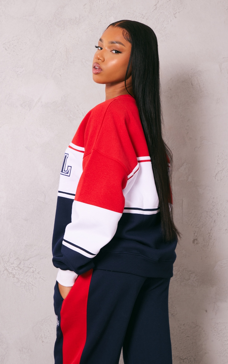  Navy Montreal Embroidered Panelled Oversized Sweatshirt image 2