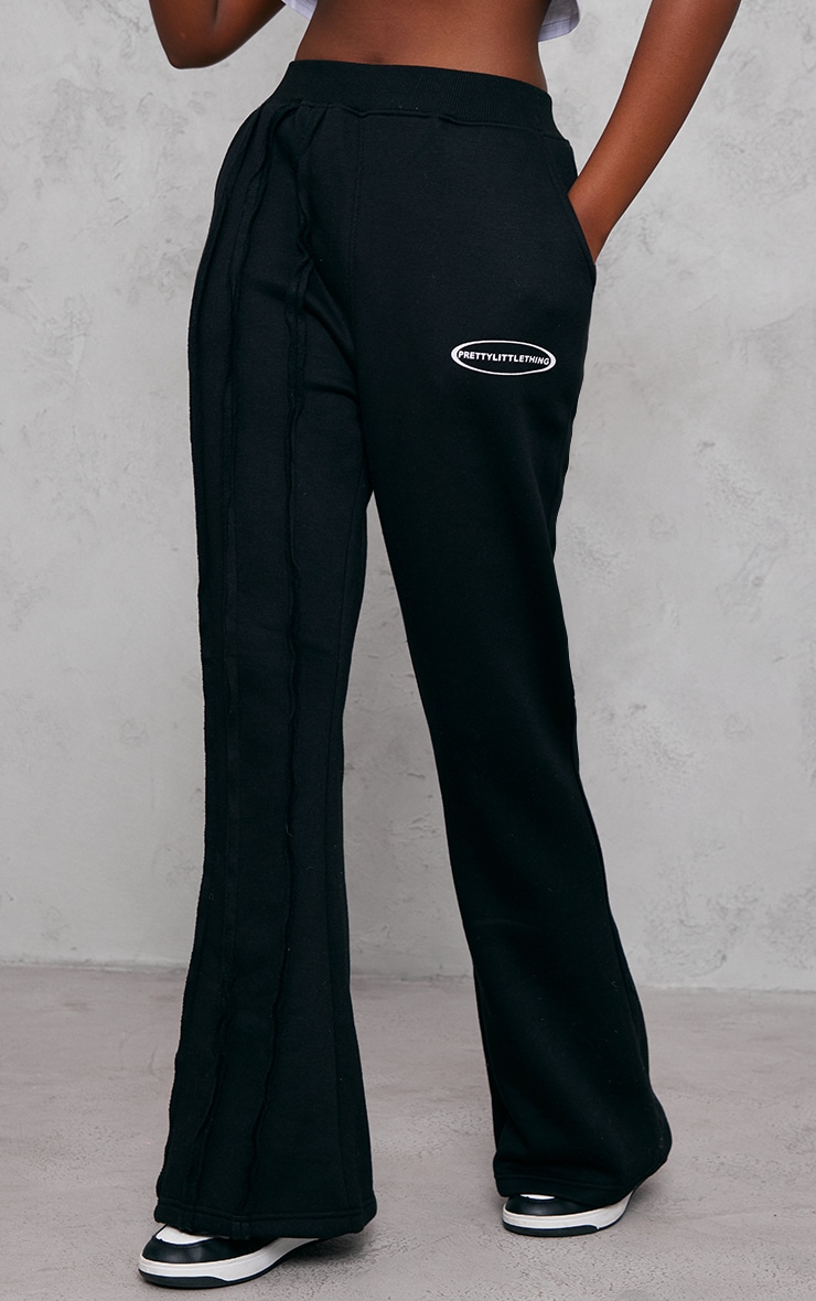 Black Exposed Seam Detail Flared Joggers image 2