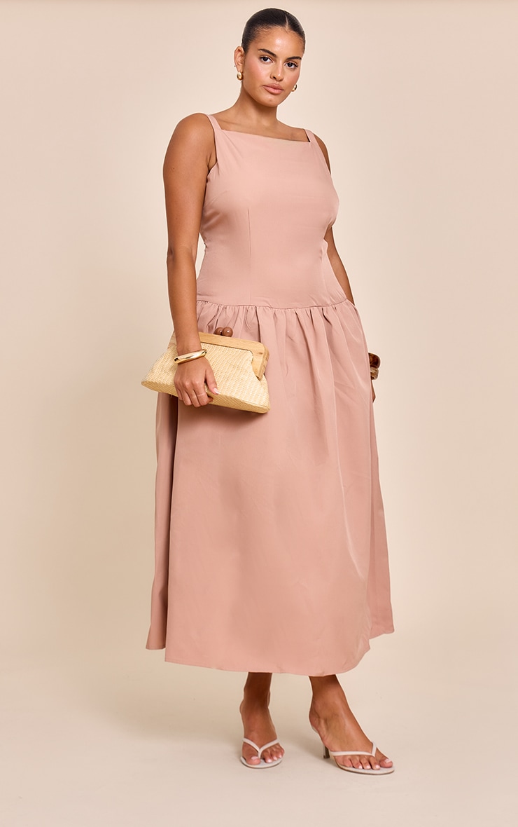 Plus Taupe Dropped Waist Midaxi Dress image 3