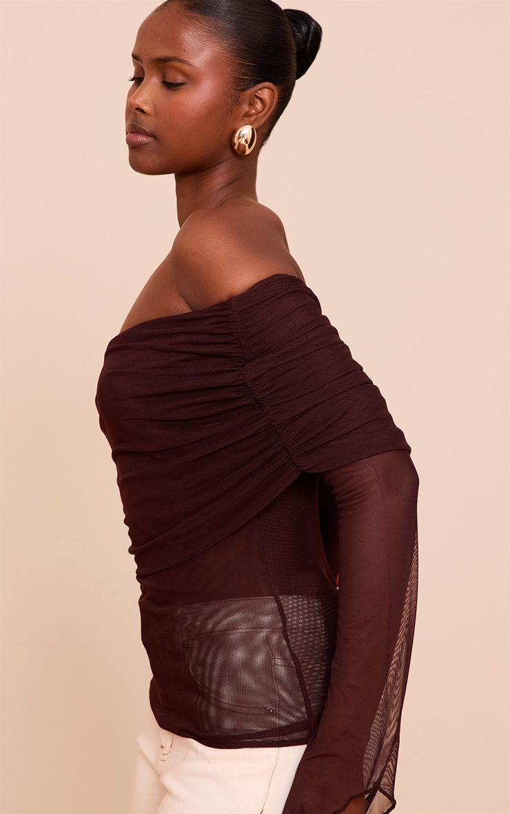 Deep Chocolate Mesh Fold Over Extreme Sleeve Detail Top image 4